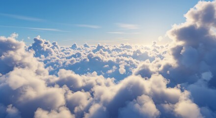 Aerial View of Fluffy White Clouds Under Bright Blue Sky