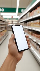 Mobile Phone in Supermarket Aisle