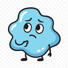A poignant illustration of a soft, amorphous blue blob-like character, depicted with a sorrowful or contemplative expression, and small, expressive limbs