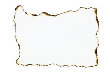 Large burnt paper frame with scorched edges. A vintage, grunge photo overlay for creating a treasure map or western-style poster, isolated on white background with clipping path.