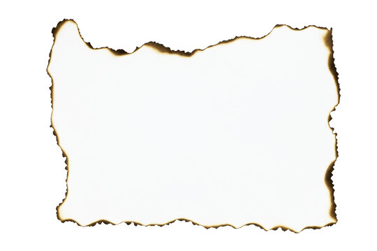 Large burnt paper frame with scorched edges. A vintage, grunge photo overlay for creating a treasure map or western-style poster, isolated on white background with clipping path.