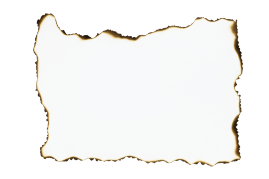 Large burnt paper frame with scorched edges. A vintage, grunge photo overlay for creating a treasure map or western-style poster, isolated on white background with clipping path.