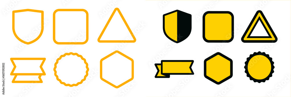 Poster various geometric shapes and design elements in yellow and black color scheme displaying versatility