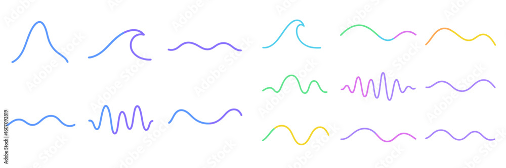 Poster stylized wave patterns in various colors representing ocean movements and rhythms