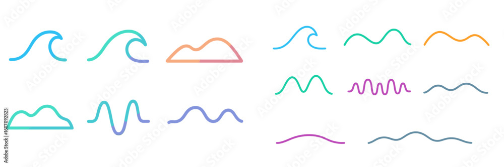 Aufkleber colorful wave and mountain line illustrations representing various forms and patterns in nature