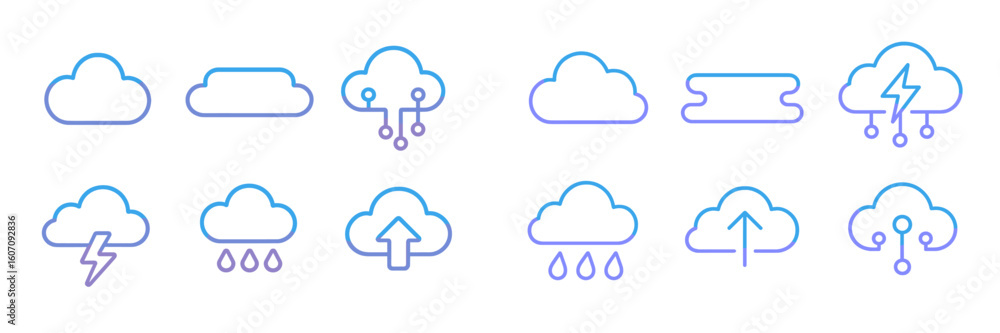 Poster various weather icons representing different conditions and phenomena in a colorful design
