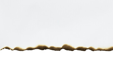 Close-up of a burnt paper edge with a scorched, grunge texture, creating a vintage border. Isolated...
