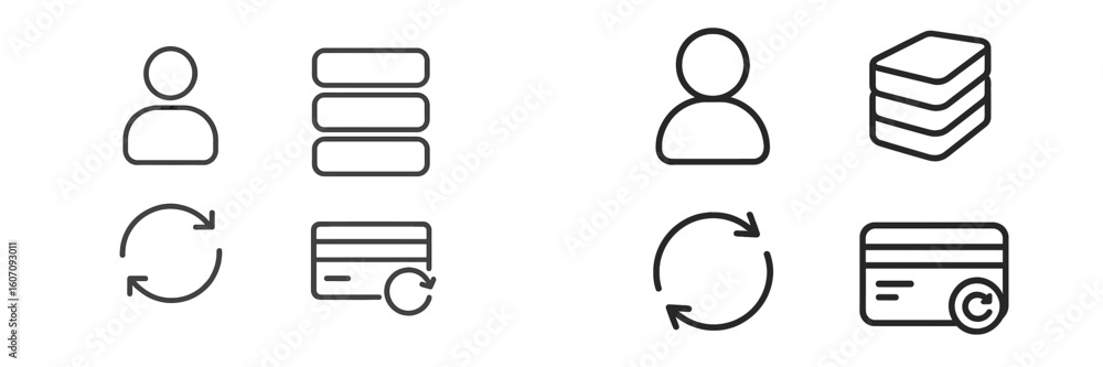 Poster icons representing users, data management, transactions, and refresh actions for digital application
