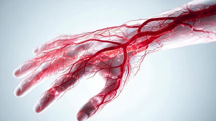 Detailed visualization of blood vessels of the human hand for medical illustration