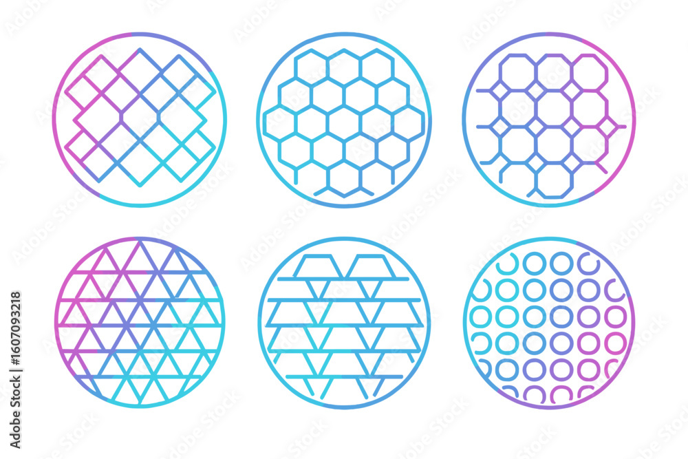 Aufkleber geometric pattern designs featuring circles with various shapes and color gradients in vibrant hues
