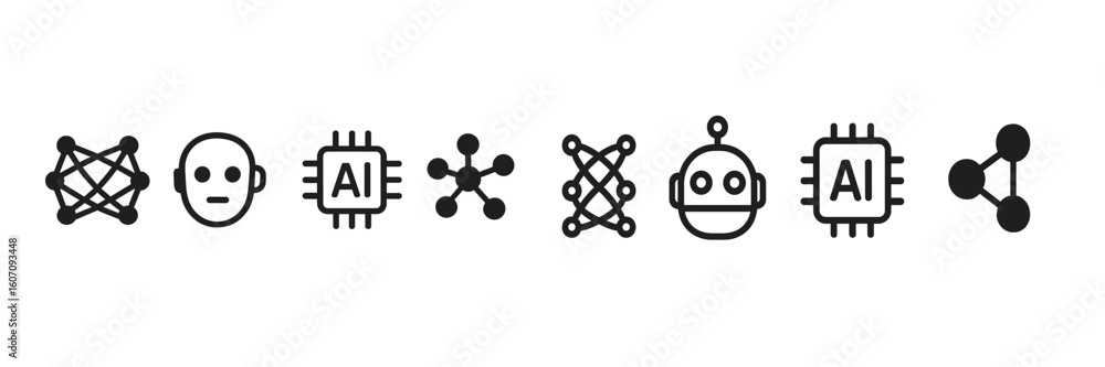 Aufkleber collection of abstract symbols representing artificial intelligence and robotics technology in a mod