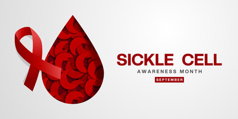 September Is National Sickle Cell Awareness Month. Sickle cell and ribbon. Great for posters, banners and social media. White background.