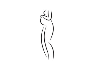 Elegant line art of a pregnant woman embracing her baby bump with flowing lines illustrating the beauty of motherhood and expecting mothers.