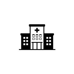 Simple black hospital building icon isolated on transparent background