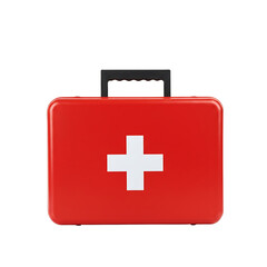 Red first aid kit with white cross isolated on transparent background