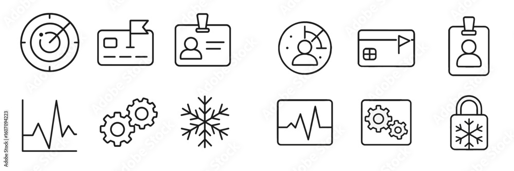 Poster icons representing various concepts such as security, technology, and data management in a minimalis