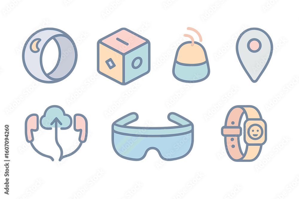 Poster collection of modern technology icons representing smart devices and applications for everyday use i
