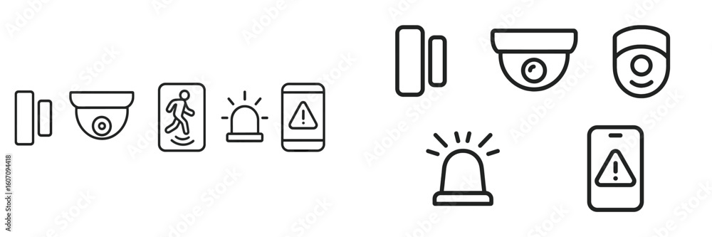 Poster security icons showing alert systems and surveillance tools for safety and monitoring in various set