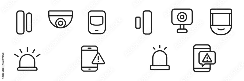 Poster security system icons representing various devices and alerts used in modern surveillance technology