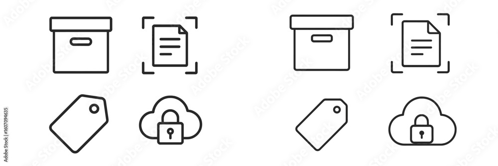 Poster icons depicting document management and cloud storage features for organizing information effectivel