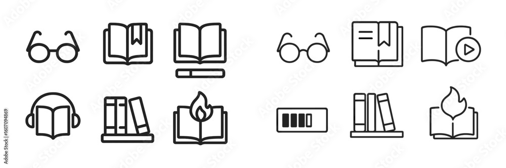 Poster exploring various forms of reading and listening experiences through simple icons in a minimalist de