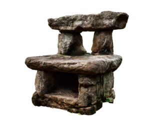  Rustic stone chair carved from rock on a transparent background