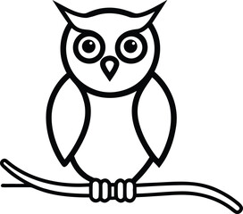 owl on branch icon line art vector illustration on transparent background	
