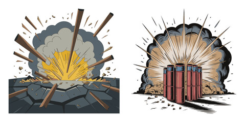 Comic Style Dynamite Explosions Illustration Set