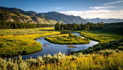 Serene river meandering through valley