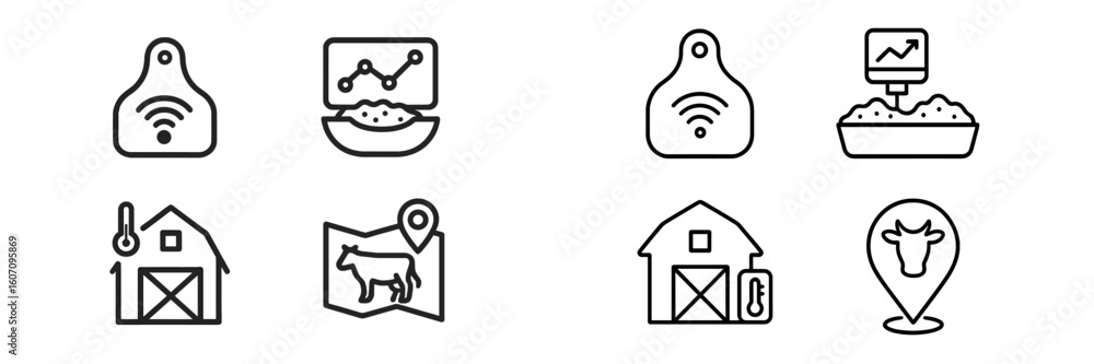 Poster farm technology icons representing data and monitoring systems for agriculture efficiency and produc