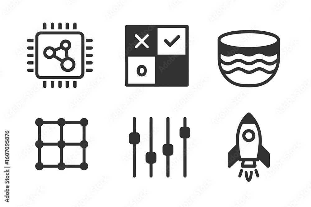 Poster modern technology icons representing digital design and innovation in a minimalist style suitable fo