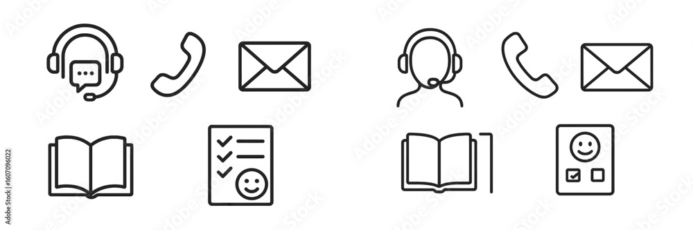 Aufkleber support icons representing various communication methods including phone, email, and chat for custom