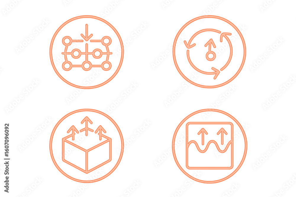 Poster symbols representing various processes in systems and design for clear visual communication and unde