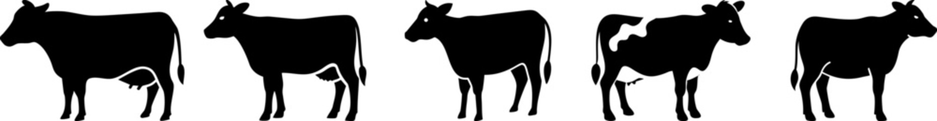 Cow Silhouette Vector Set – Black and White Farm Animal Collection