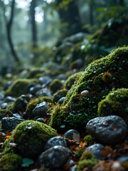 A mossy rock covered in green and yellow moss
