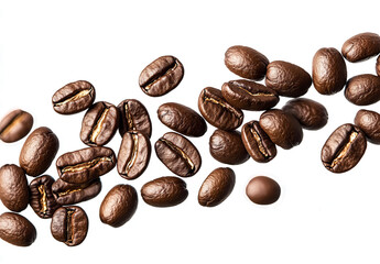 Fototapeta premium Coffee beans falling on a transparent background,clipping path