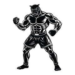 Vector a boxer stand with pose vector silhouette on white background