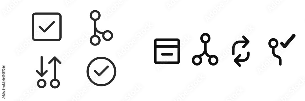 Poster icons representing various status indicators and actions in a minimalistic design for user interface