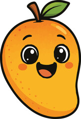 Fototapeta premium Cute mango fruit flat vector icon illustration for sticker, logo, book, t-shirt and more print or digital design