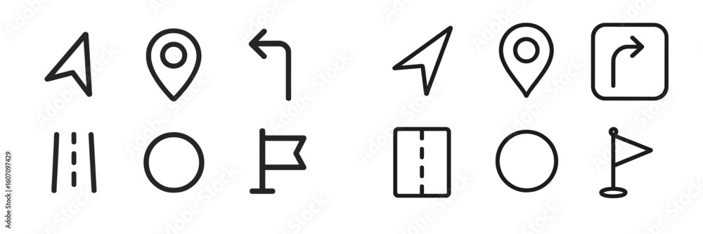 Poster set of navigation icons for maps and directions displayed on a clean background