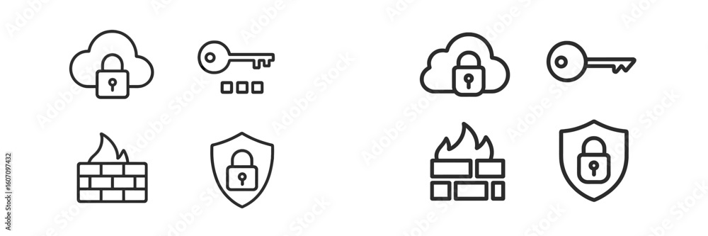Poster digital security icons representing cloud storage, access control, and network protection with lock 