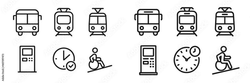 Poster different modes of public transportation symbols displayed in a simple and modern design