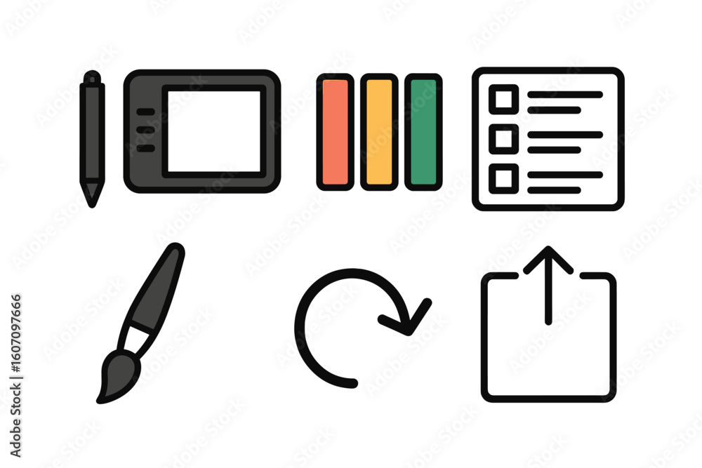Poster creative tools for digital design displayed against a simple background showcasing the essentials fo