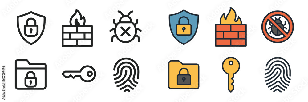 Poster security icons representing various aspects of cybersecurity and data protection in a digital contex