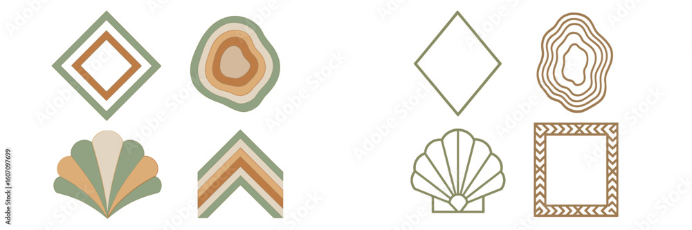 Poster geometric patterns and shapes with earthy tones suitable for modern design projects in a minimalist 