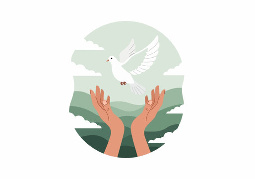 Hands Releasing White Dove into the Sky as Symbol of Peace and Freedom