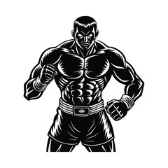 Vector a boxer stand with pose vector silhouette on white background