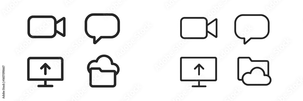 Aufkleber icons representing communication and data transfer in digital technology on a simple background