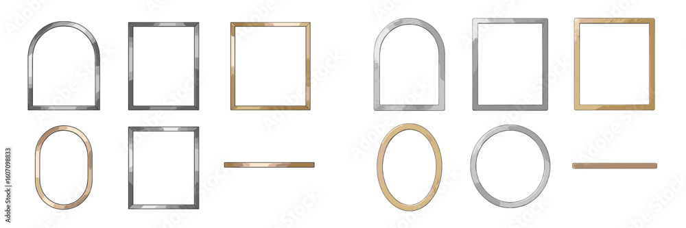 Poster diverse collection of modern picture frames displayed in various shapes and colors in an interior se