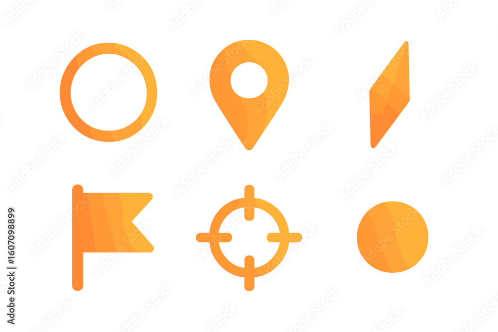 Poster modern graphic elements featuring various shapes and symbols in a vibrant orange color scheme, suita
